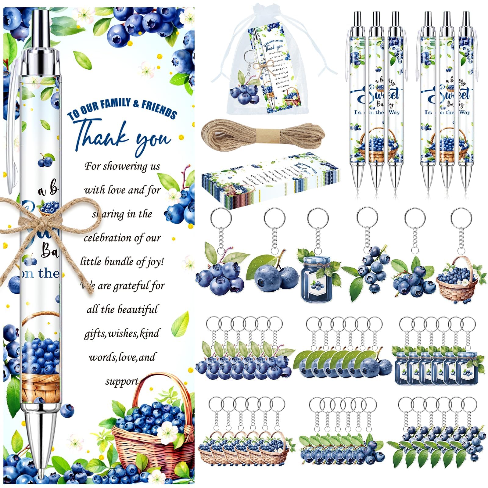 EYNDYN 145 Pieces Blueberry Baby Shower Favors for Guest BlueBerry Sweet Baby Ballpoint Pens and