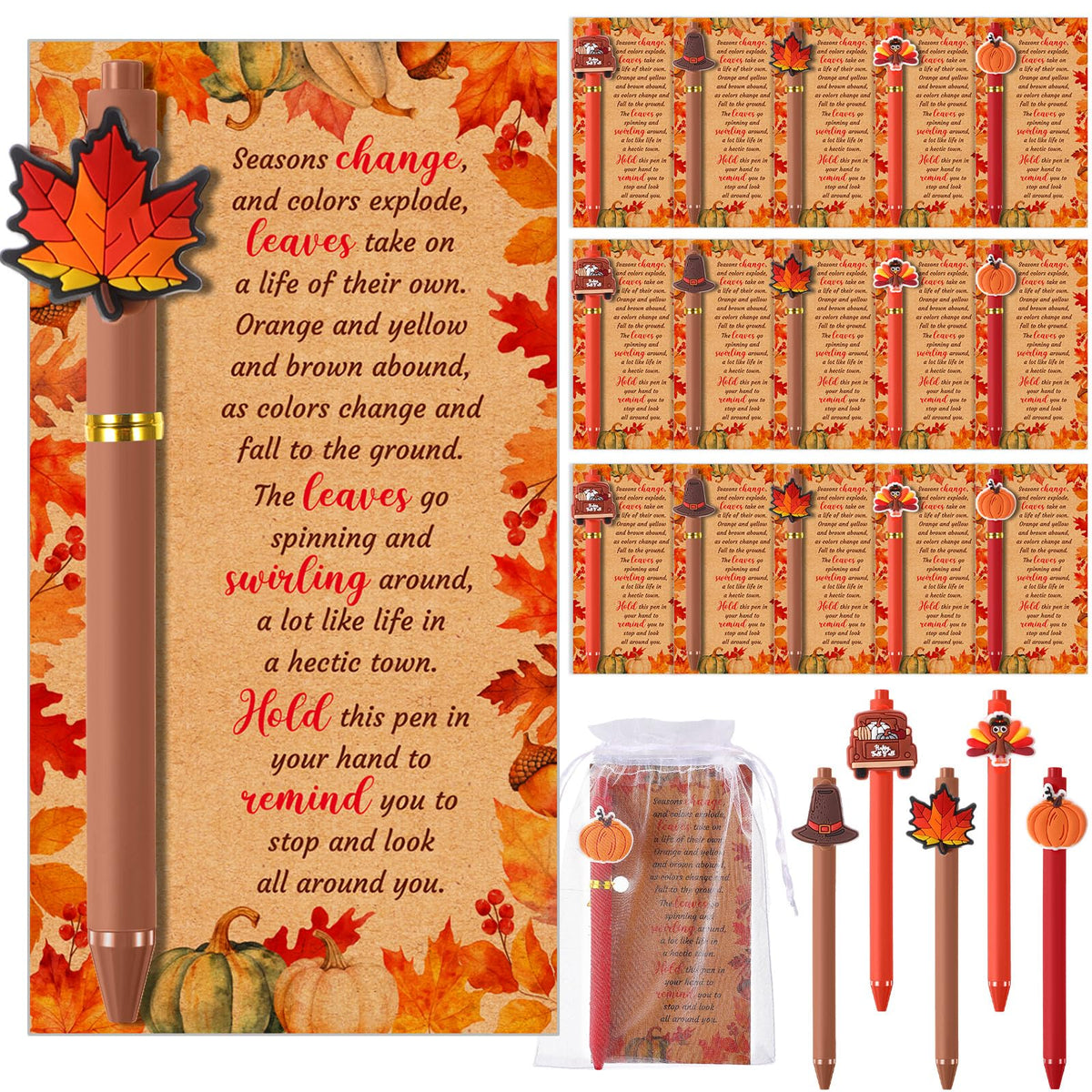 Marspark 30 Sets Fall Gifts Bulk Thanksgiving Ballpoint Pens and Cards