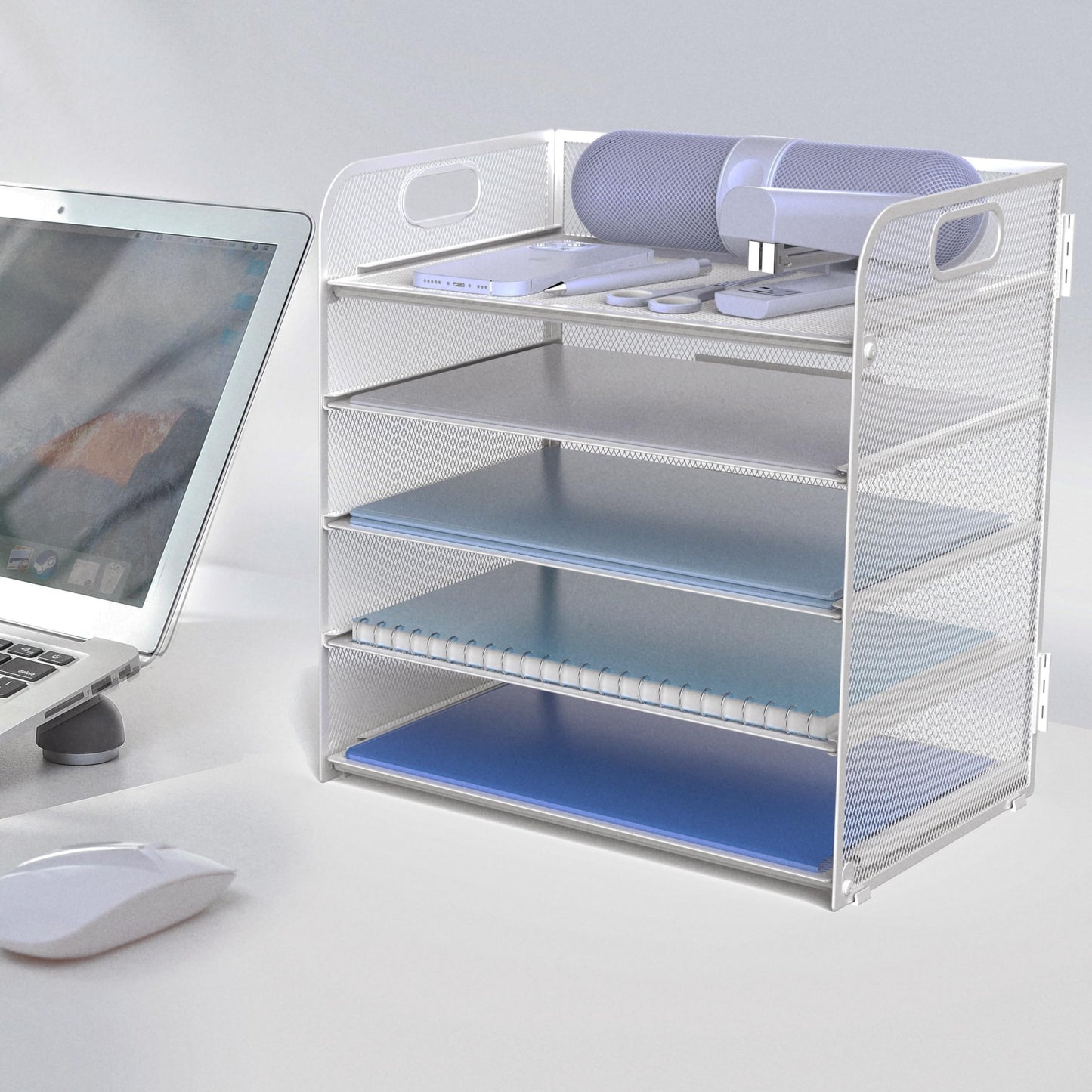 Letter Tray Paper Organizer 5-Tier Desk Organizer File Organizer Paper Holder with Handle, Metal