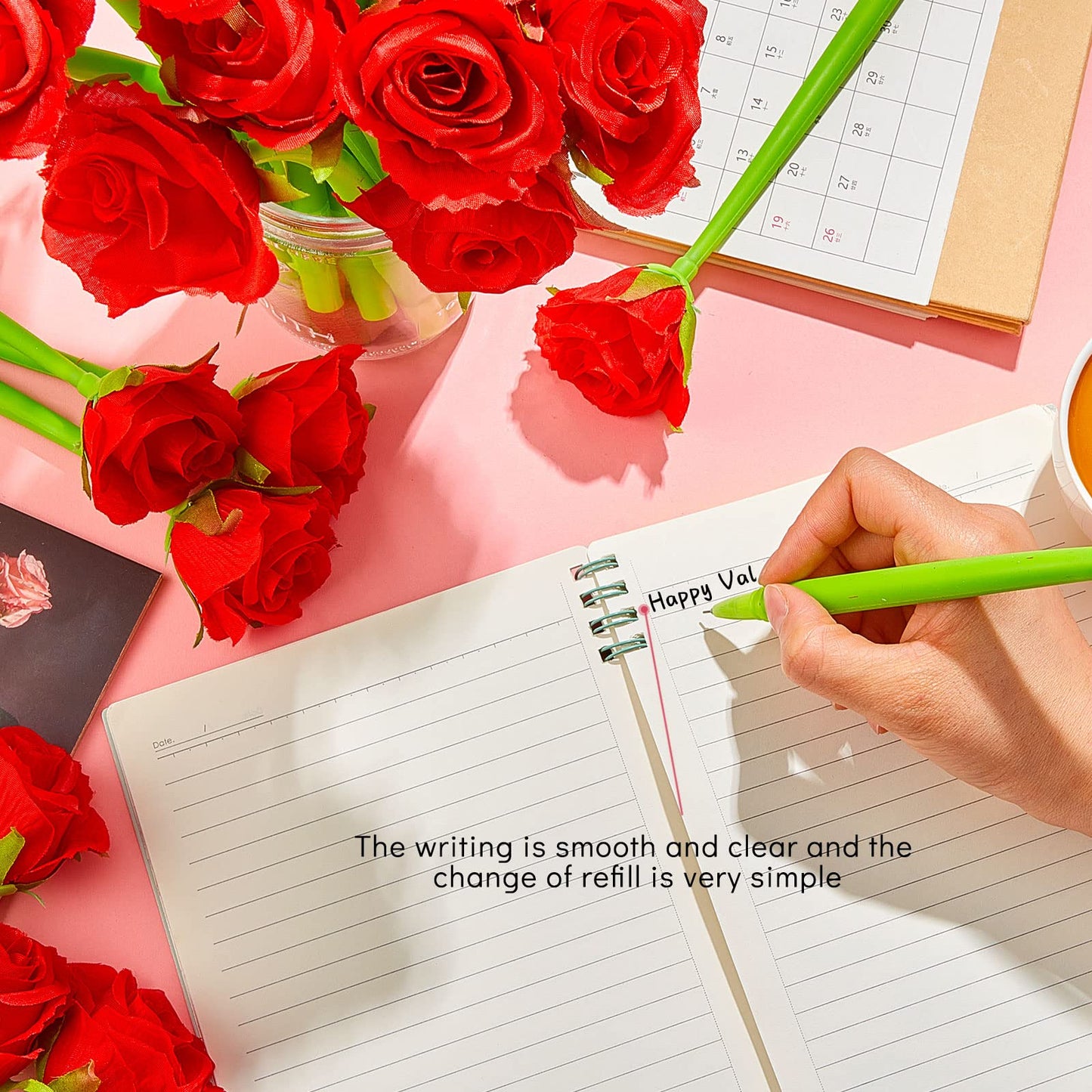 Gueevin 24 Pcs Flower Pens Artificial Rose Pens Bulk Mothers Day Rose Shaped Ballpoint Pen Black