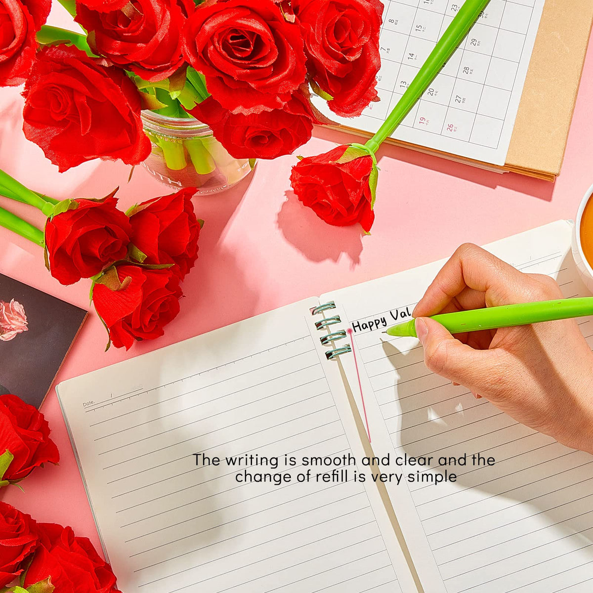 Gueevin 48 Pcs Flower Pens Artificial Rose Pens Bulk Mothers Day Rose Shaped Ballpoint Pen Black