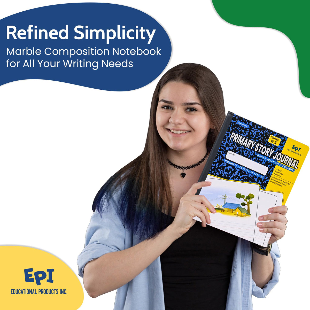 12 Pack - EPI Primary Ruled Composition Notebook Black - 200 Pages (100 Sheets), 9-3/4 x 7-½