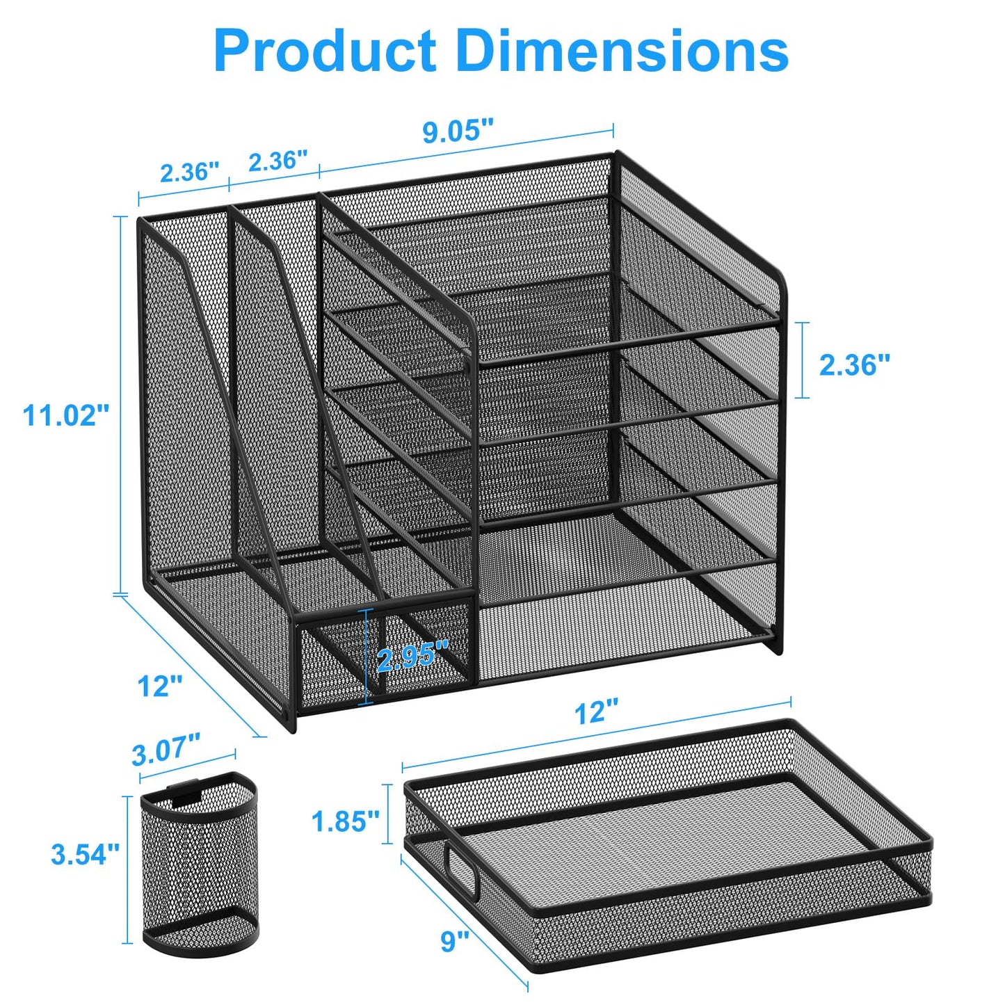 Lavatino Desk Organizer with File Holder, 5-Tier Paper Letter Tray Organizer with Sliding Drawer