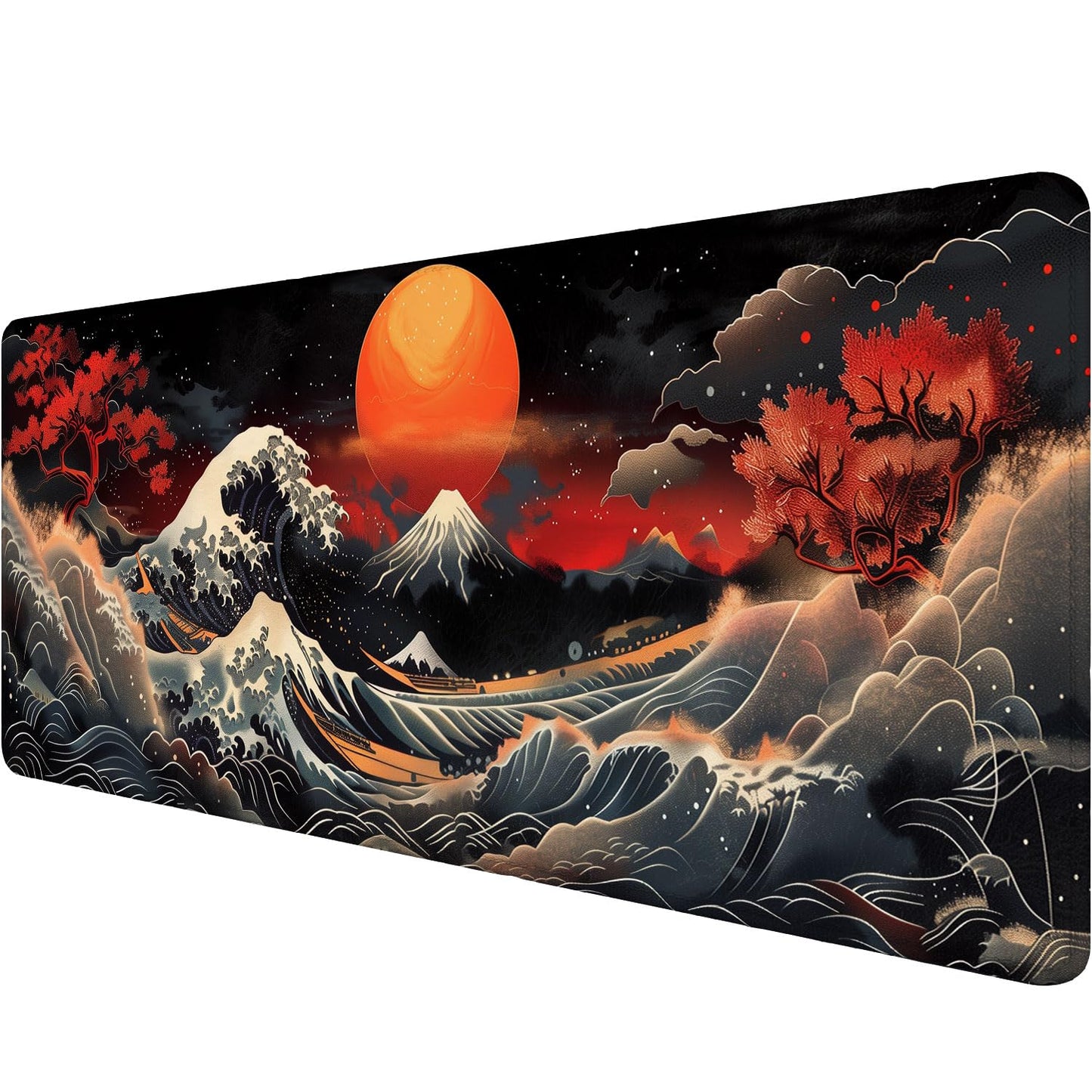 Japanese Waves Gaming Mouse Pad Watercolor Waves Mousepad XL Large Gaming Mouse Pad Laptop Keyboard