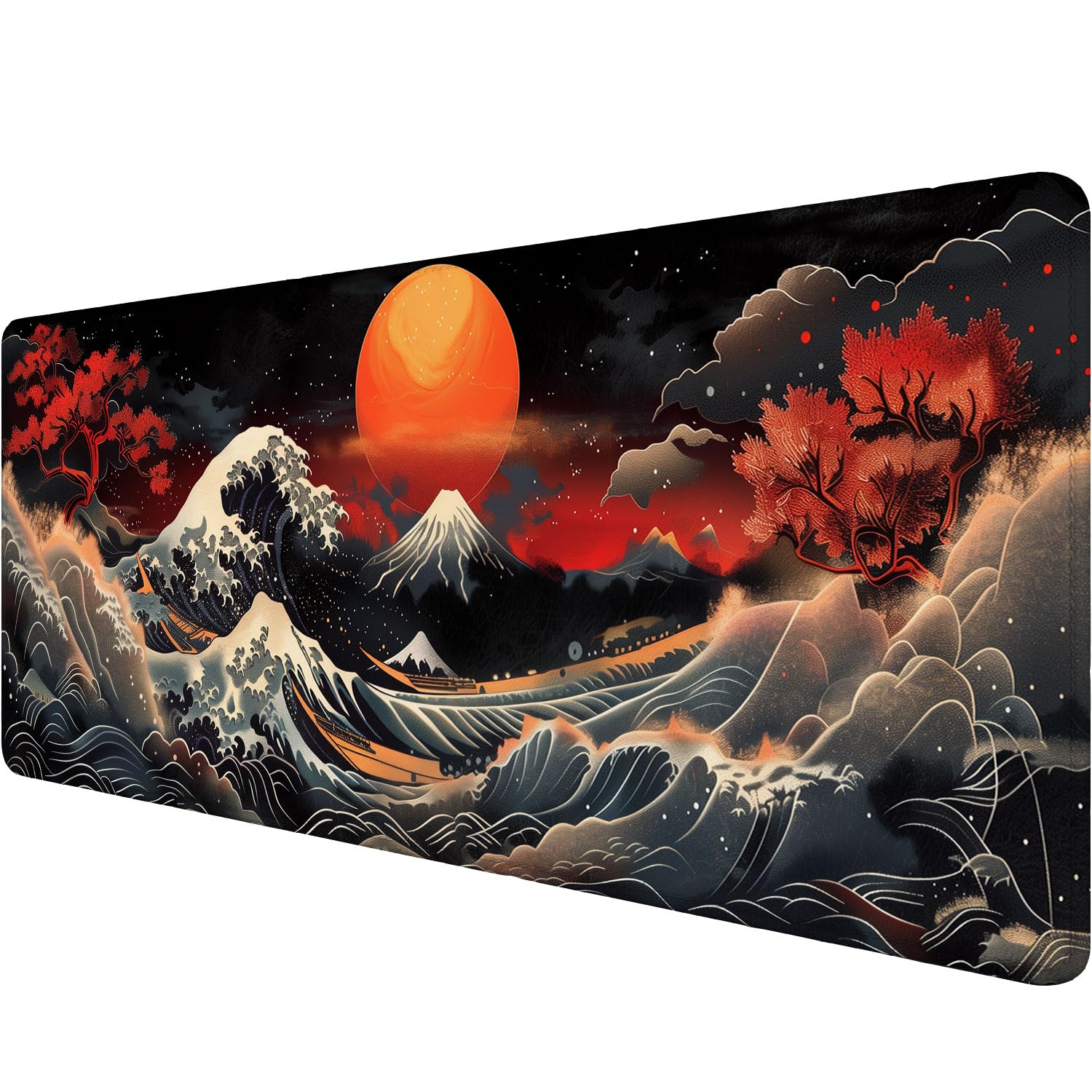 Japanese Waves Gaming Mouse Pad Watercolor Waves Mousepad XL Large Gaming Mouse Pad Laptop Keyboard