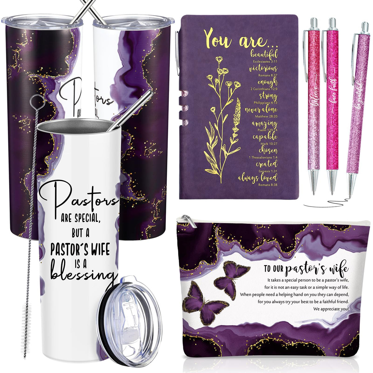 Watersay 6 Pcs Pastor's Wife Appreciation Gifts 20oz Marble Tumbler, Purple