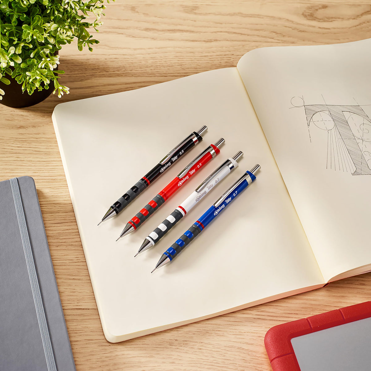 rOtring Tikky Mechanical Pencil, Ballpoint & Eraser Set | HB Lead, 0.5 mm Pencil | Medium Point Pen