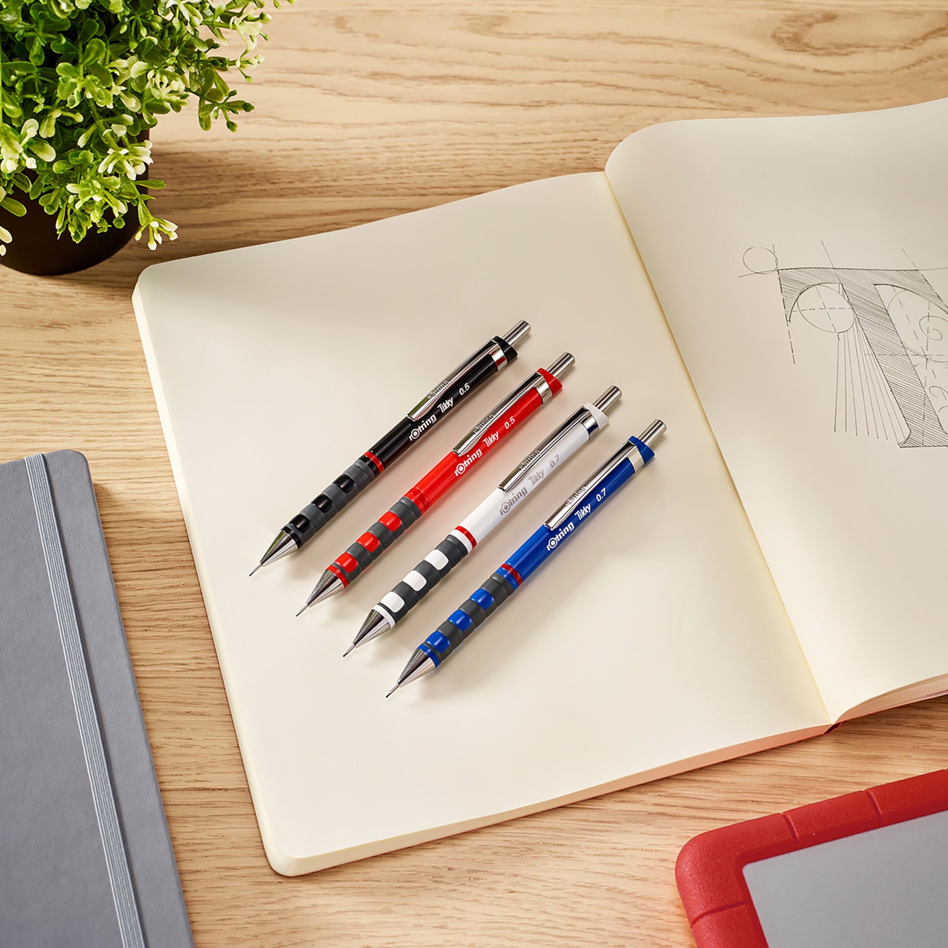 rOtring Tikky Set of Fine Lead Pen, Ballpoint Pen, Eraser and Refills | Pencil with HB Lead, 0.5