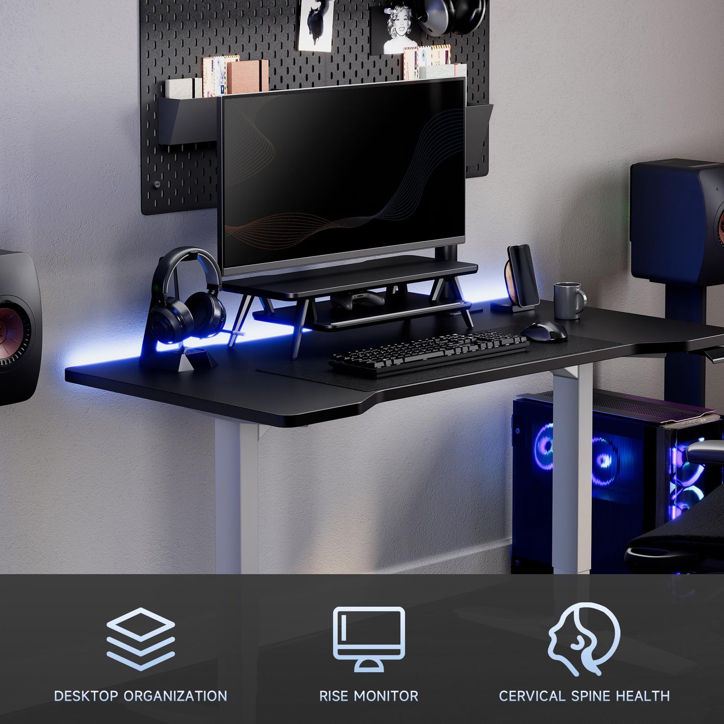 Fenge Monitor Stand Riser, Wooden Desk Shelf with 2-Tier Storage