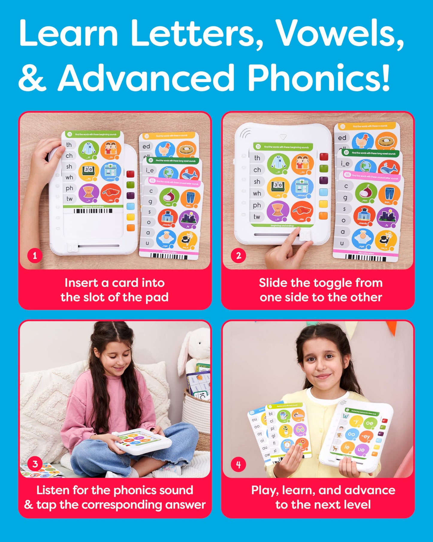 Phonics Machine Learning Pad - Electronic Reading Game for Kids Age 5-11 - Learn to Read with 720