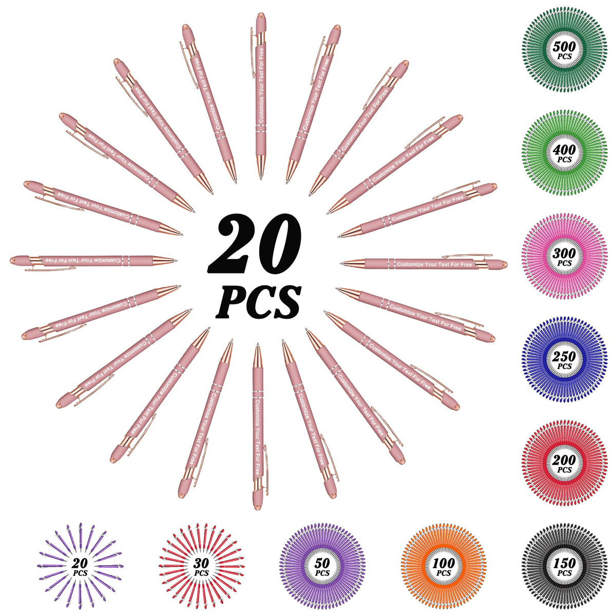 Max 500 Pcs Personalized Pens Bulk, Custom Pens with Free Engraving, Customized Stylus Tip