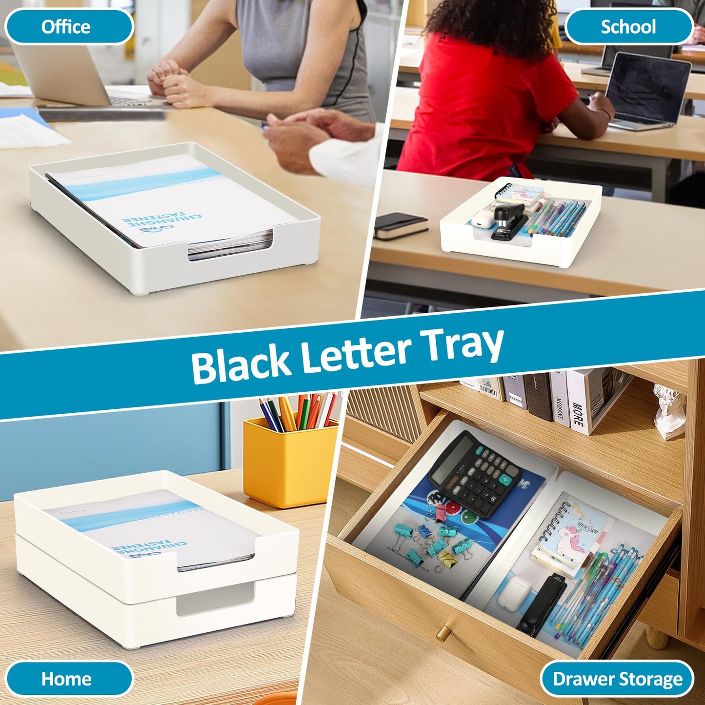 Paper Tray, Letter Tray, 2-Pack Desk Tray Organizer, Plastic A4 Letter-Size Printer Paper Holder