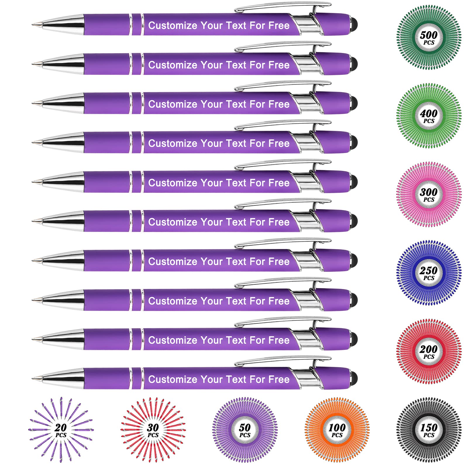 Max 500 Pcs Personalized Pens Bulk, Custom Pens with Free Engraving, Customized Stylus Tip