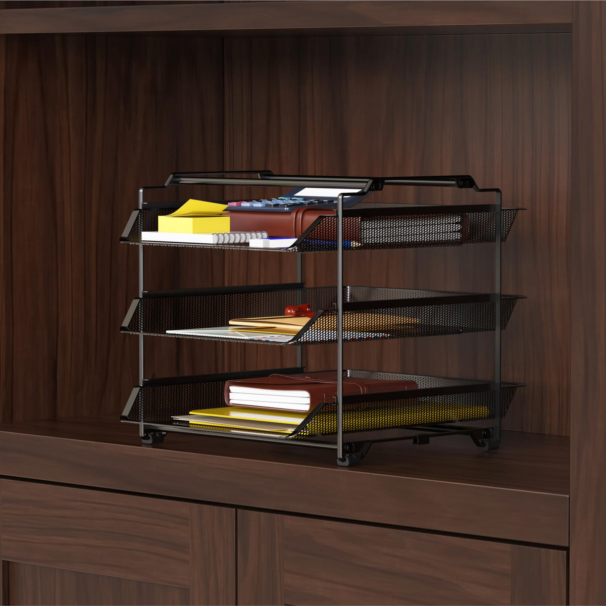 Deco Brothers Stackable Sliding Letter Tray Paper Organizer, 3 Tier, Black