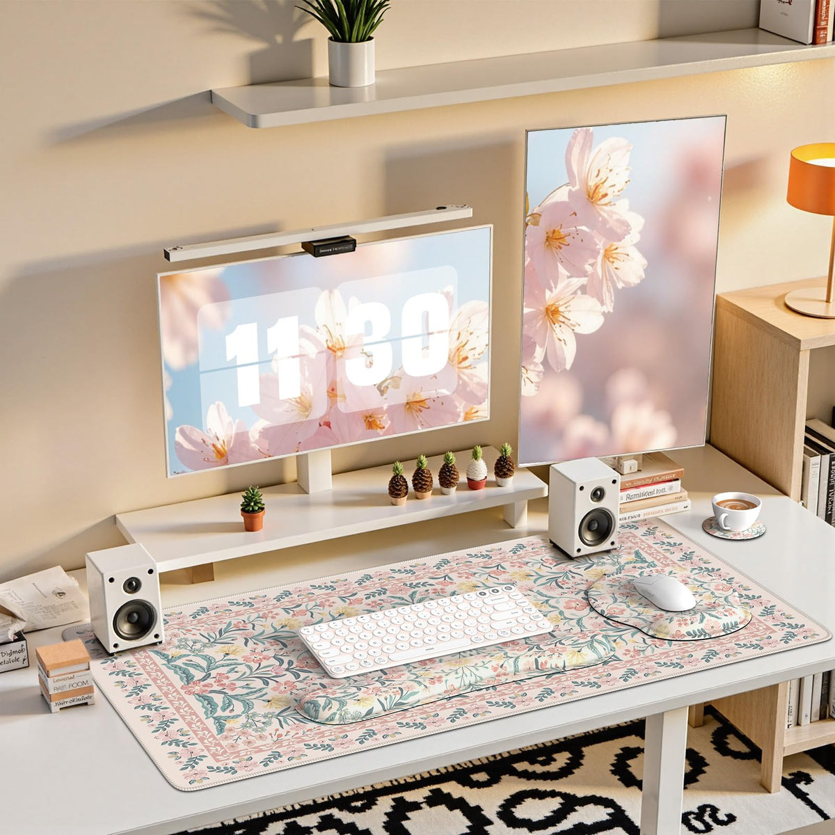 iCasso Desk Pad Mat, Large Mouse Pad and Keyboard Wrist Rest Set