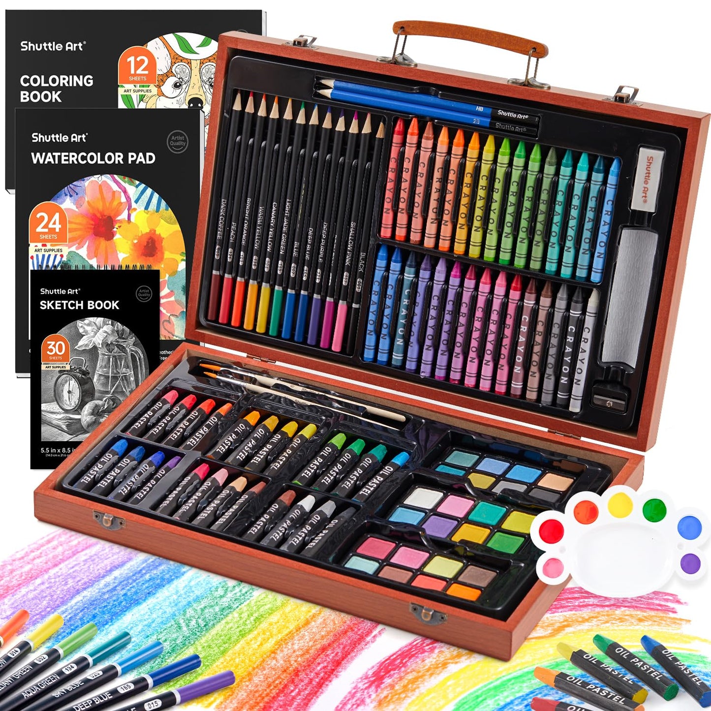 Shuttle Art 106 Piece Deluxe Art Set, Art Supplies in Wooden Case, Painting Drawing Art Kit with