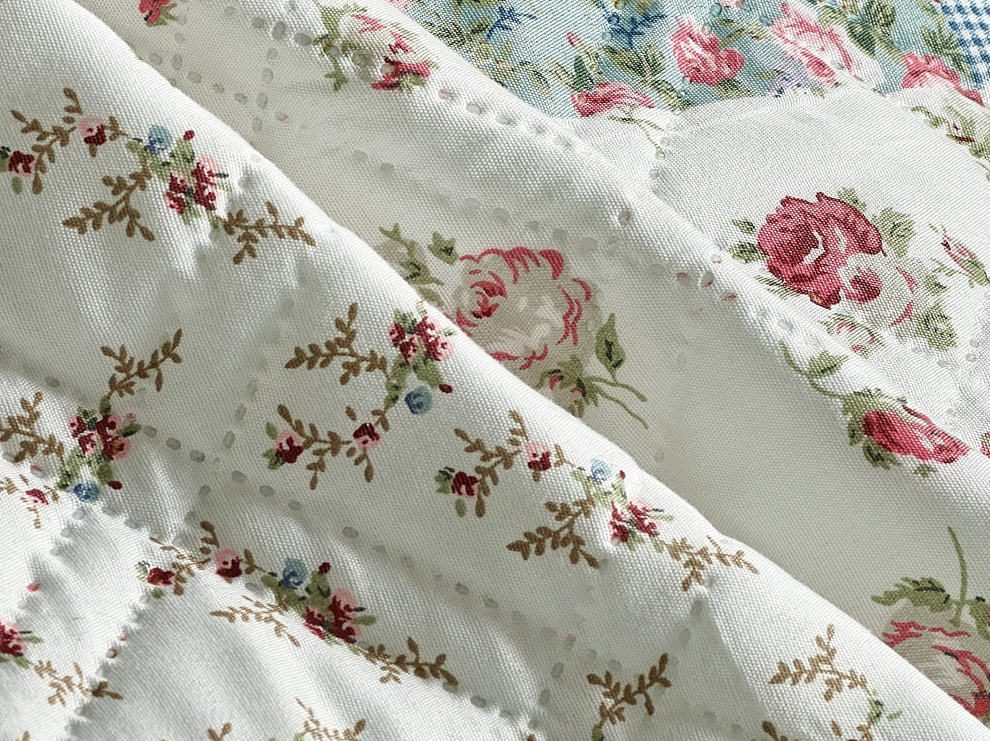 Brilliant Sunshine Pink Rose & Blue Check Couch Armrest Cover, 35"×13"