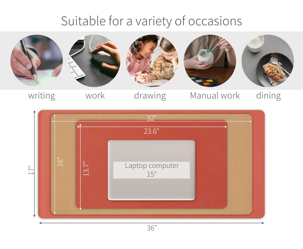 RENMTURE Dual-Sided Large Desk Pad, Faux Leather Natural Cork Mouse pad, Desk Accessories