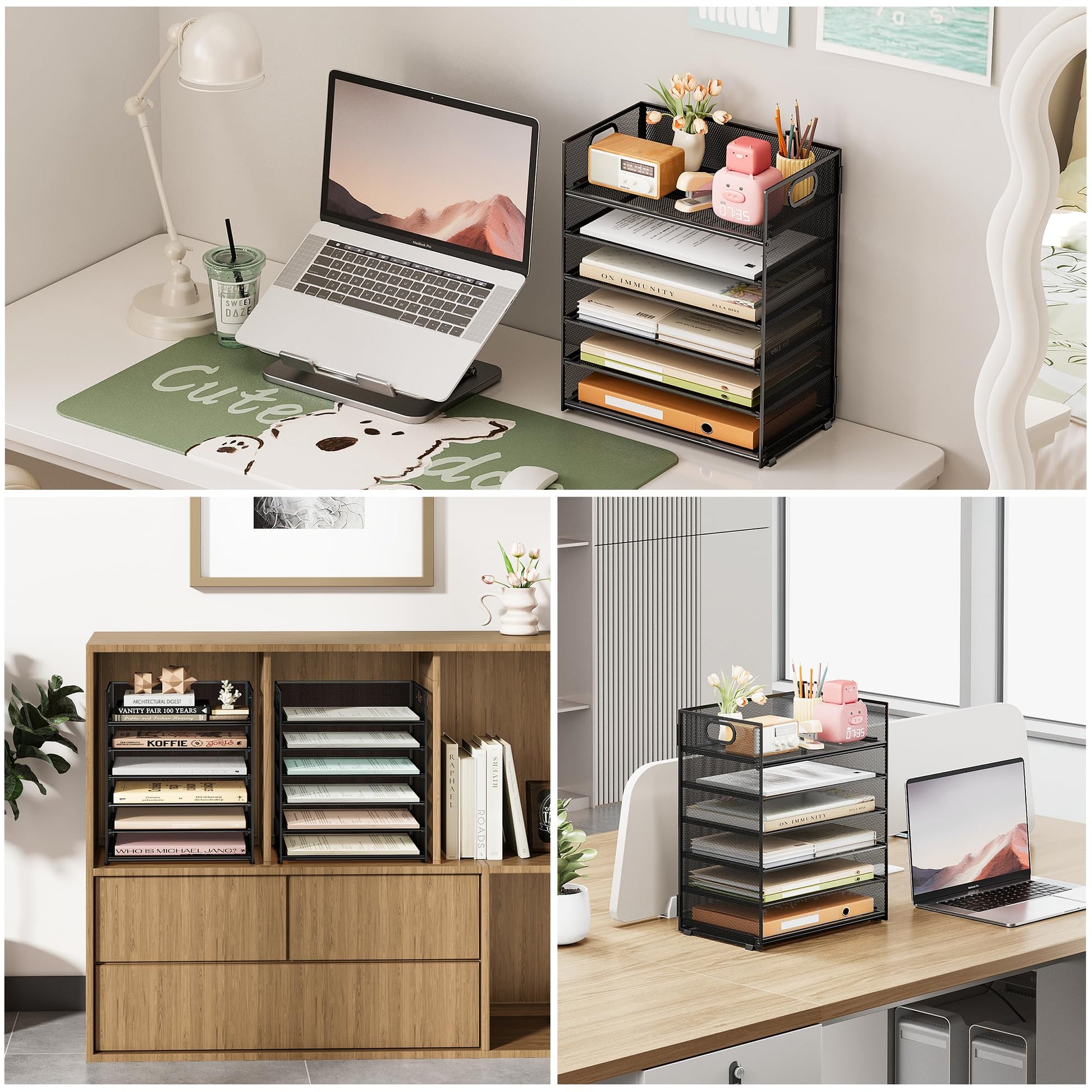 6 Tier Paper Organizer with Handle,Construction Teacher Desk Decor,Black
