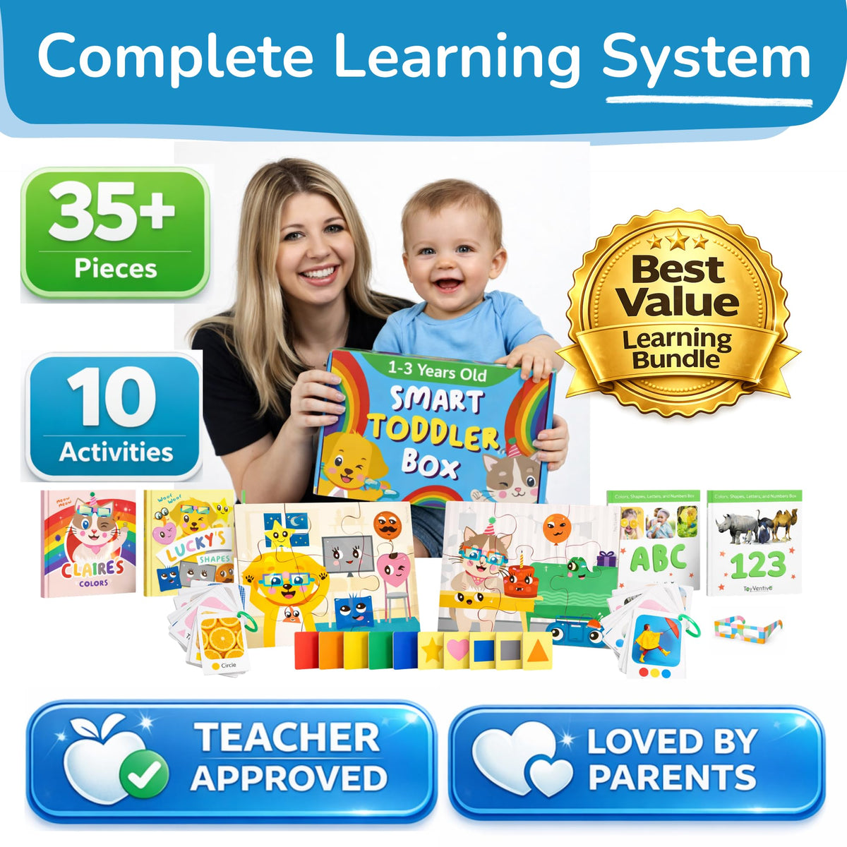 TOYVENTIVE Educational Books, Flash Cards, and Puzzles - Birthday Gifts for 1, 2, 3, and 4 Year Old