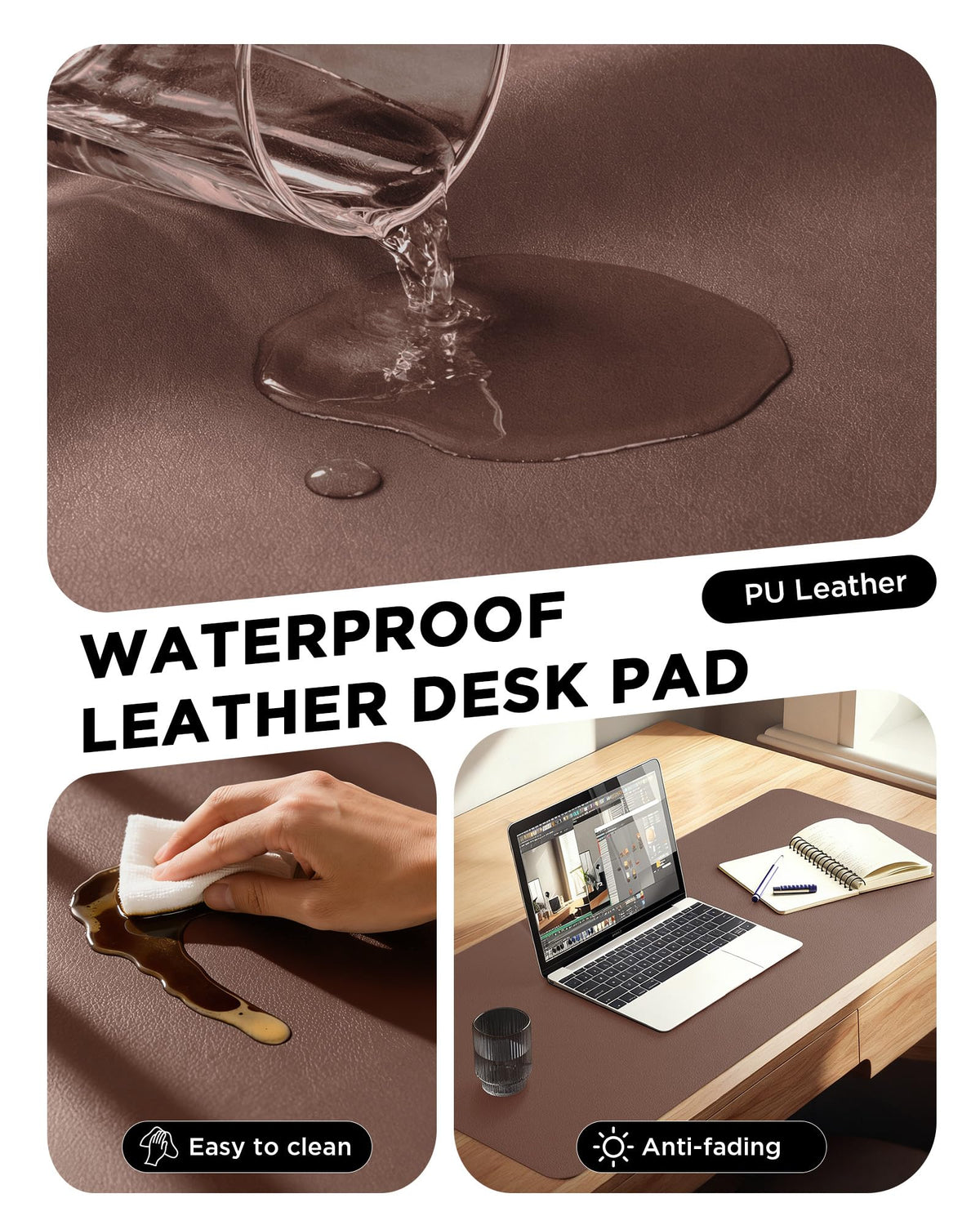 YSAGi 55" x 24" Large PU Leather Desk Mat for Keyboard and Mouse - Waterproof Non-Slip Desk Pad