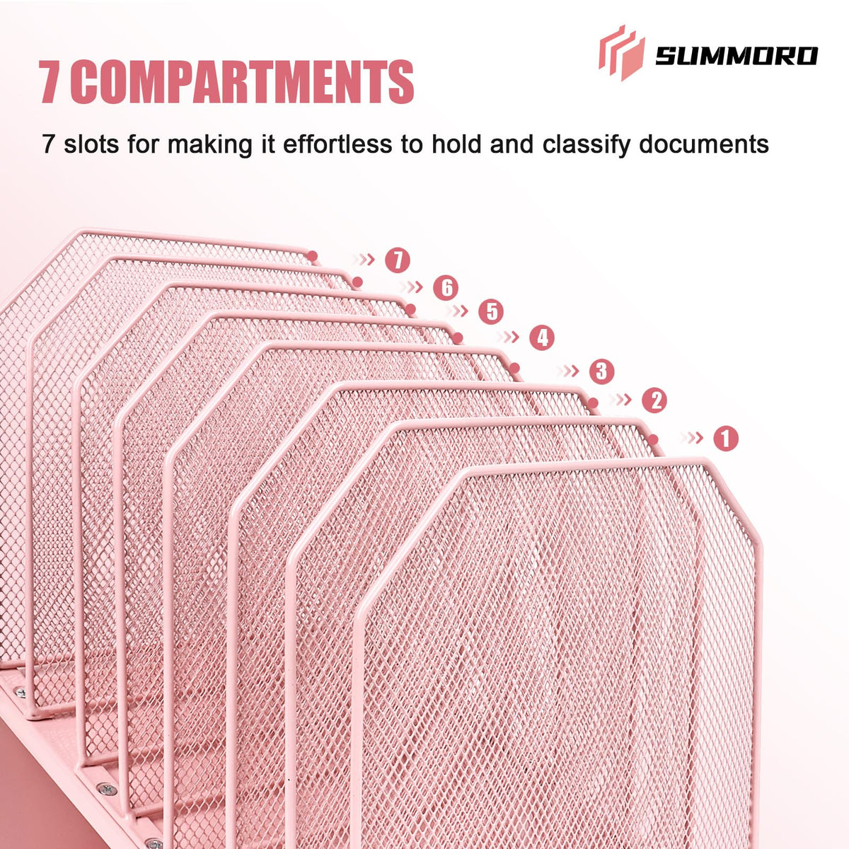 SUMMORO Inclined File Organizer for Desk, 7-Section Vertical File Holder