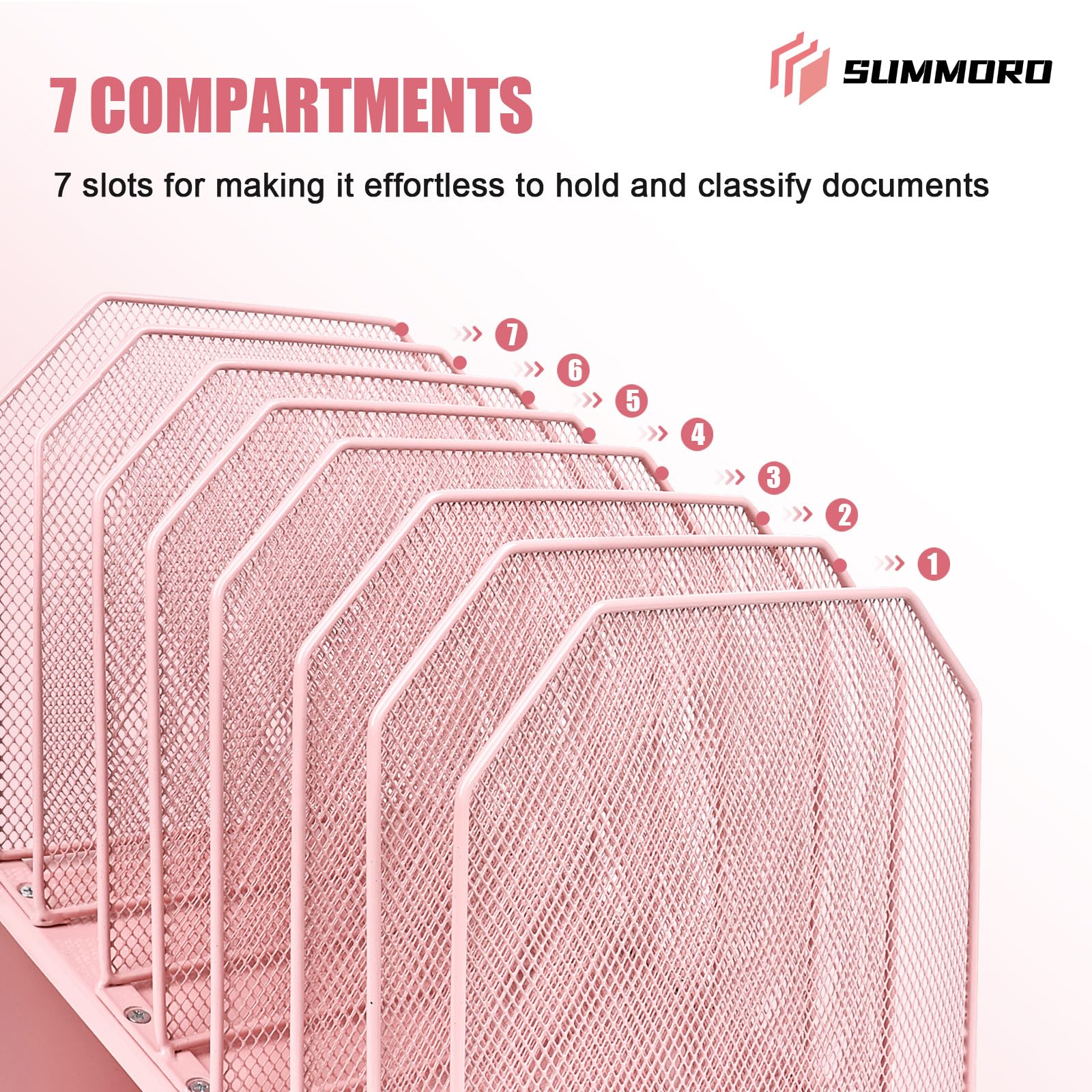 SUMMORO Inclined File Organizer for Desk, 7-Section Vertical File Holder