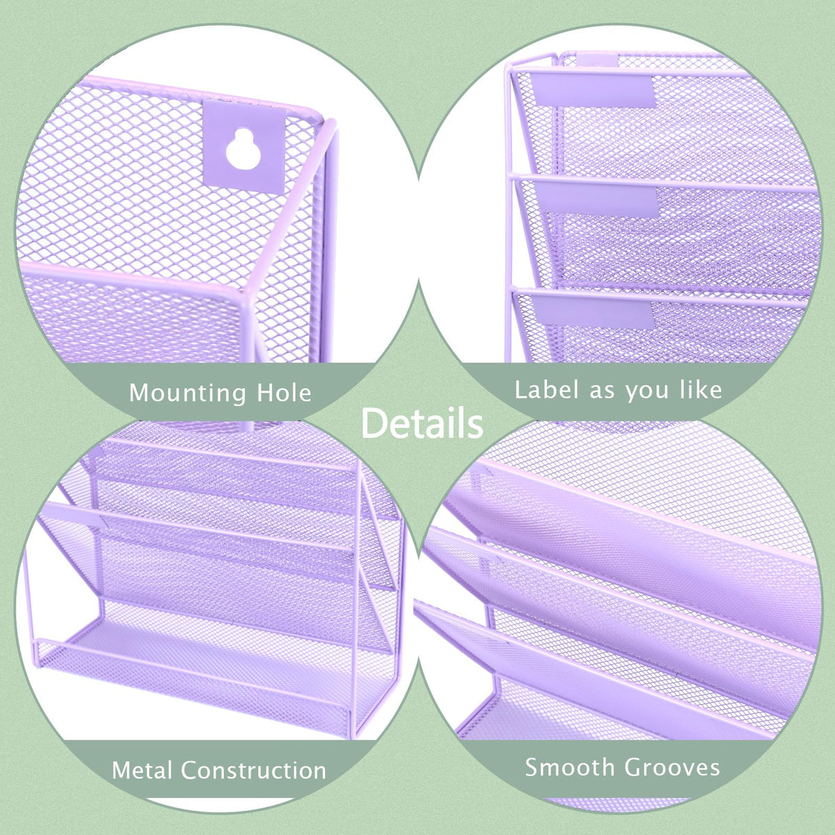 ideallife 3 Pockets Mesh Wall File Holder Organizer with Bottom Flat Tray, Office Hanging File