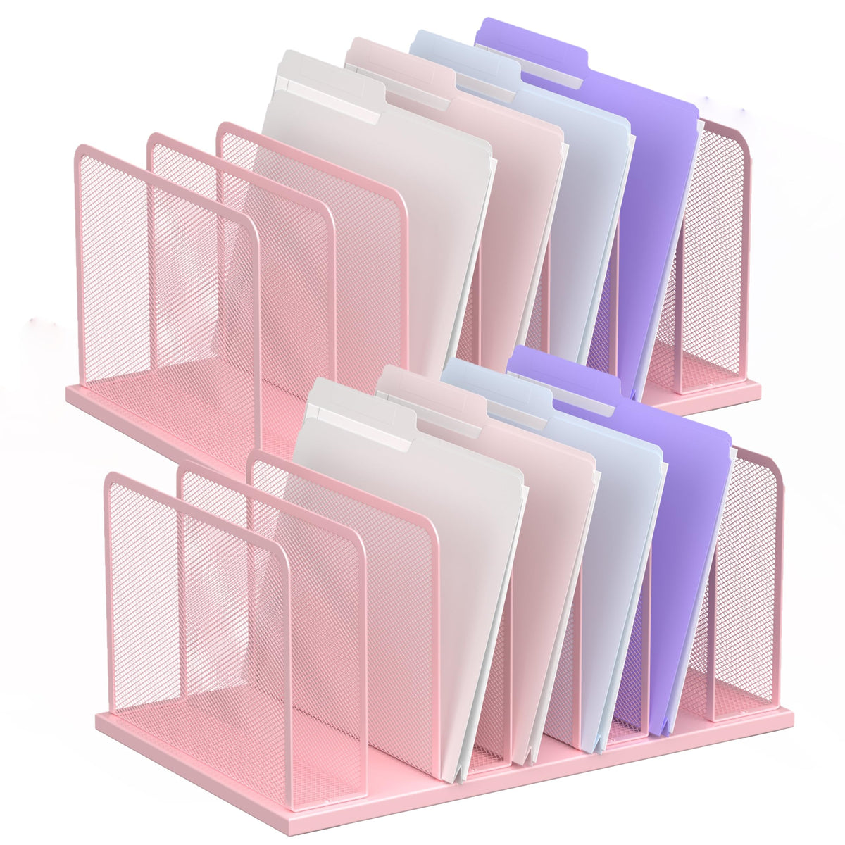 Kuntine.B 7-Section Upright Desk File Organizer Pink 2 Pack
