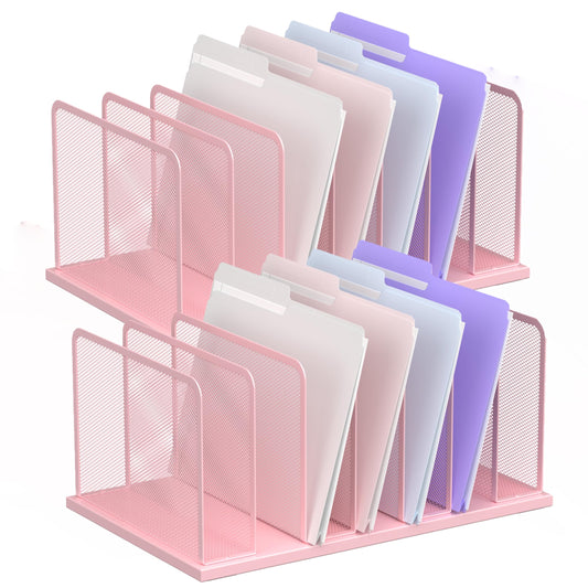 Kuntine.B 7-Section Upright Desk File Organizer Pink 2 Pack