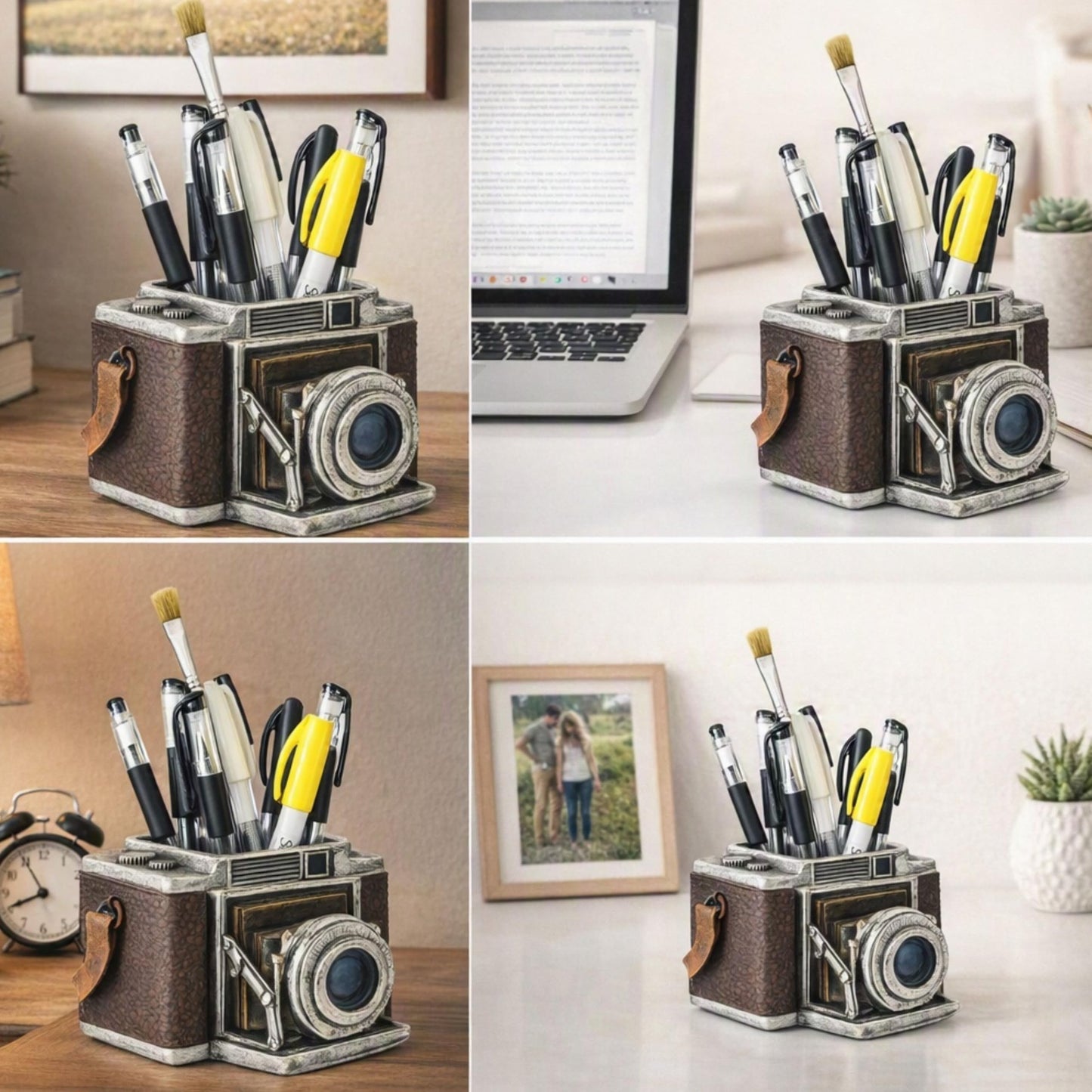 Bellaa Camera Pen Pencil Holder Vintage Retro Antique Style Shabby Chic Desk Organizer Office