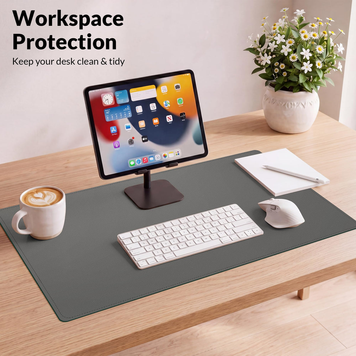 AFIING Cork Desk Mat, Dark Grey, 35.4" x 17",Desk pad Protector