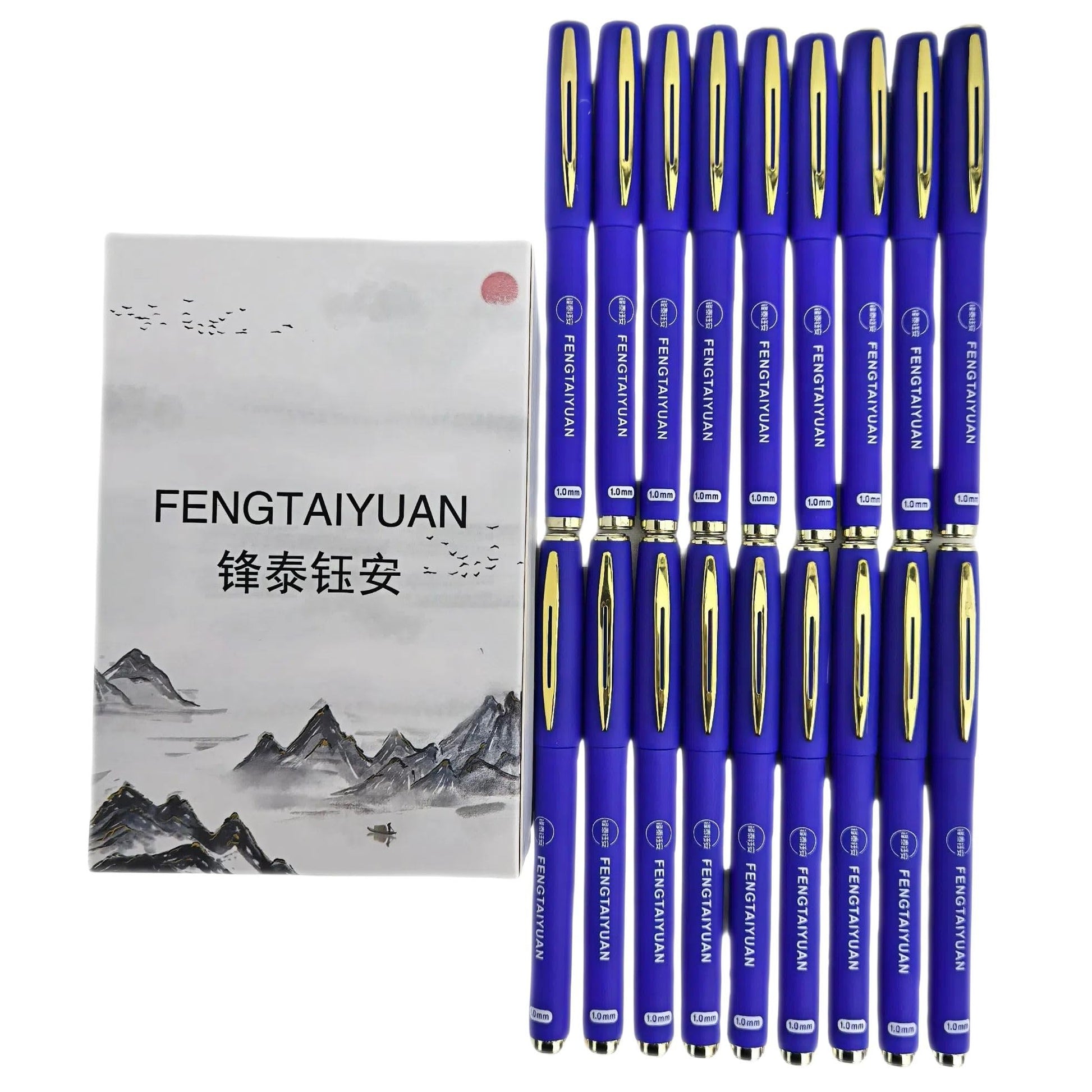 Fengtaiyuan Capped Gel Pens, 1.0mm Bold Point Quick Dry Blue Ink, UV Plated Soft-Touch Thick