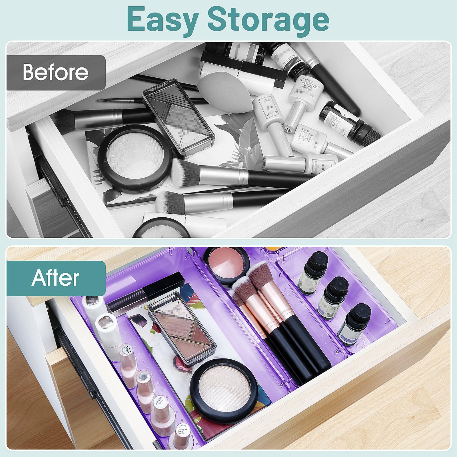 25 PCS Plastic Drawer Organizer Set, Makeup Organizers and Storage Bins