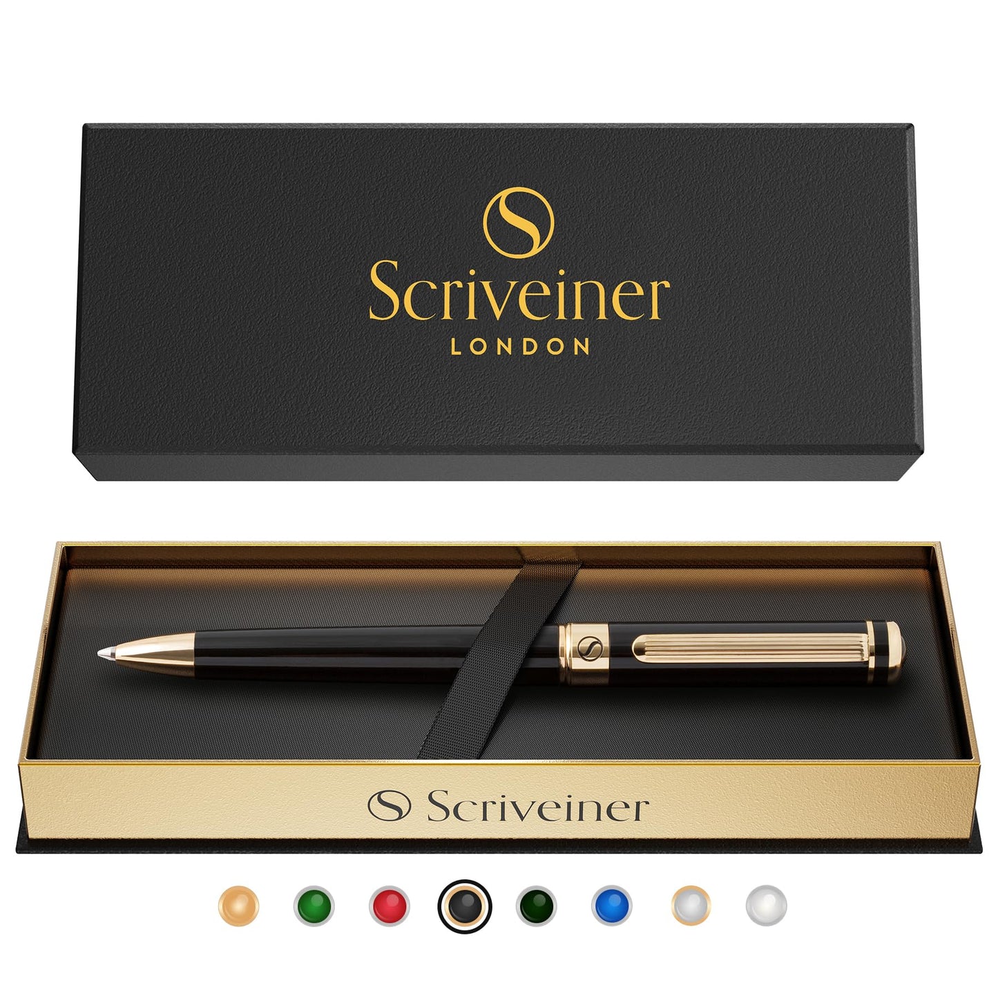Scriveiner Black Lacquer Ballpoint Pen -Stunning Luxury Pen, Real Gold Plating, Schmidt Black