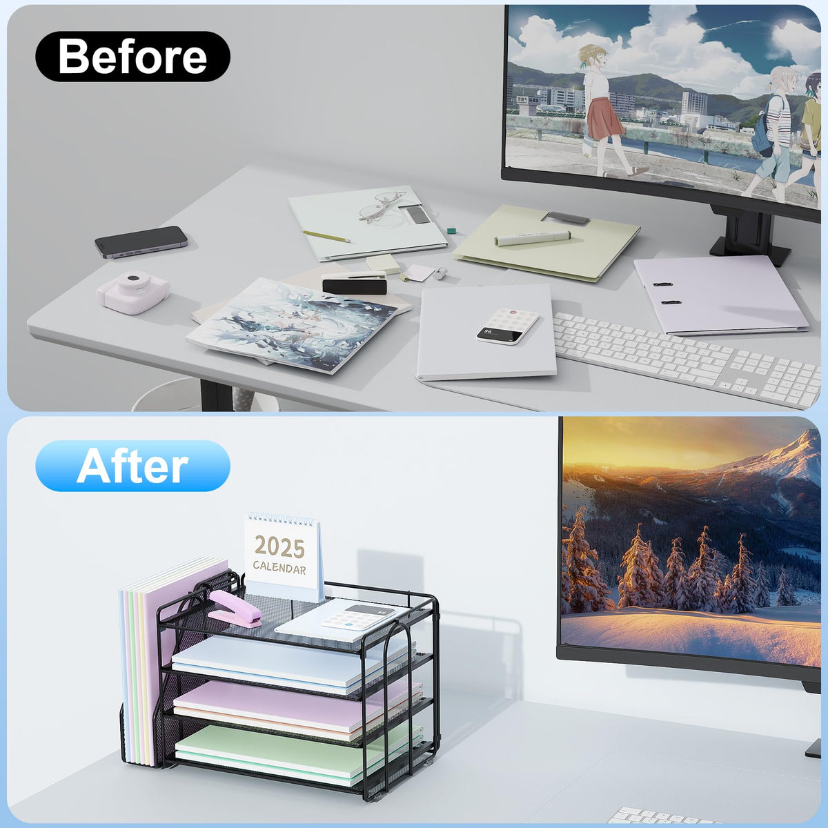 Spacrea 4-Tier Paper Organizer for Desk with File Organizer