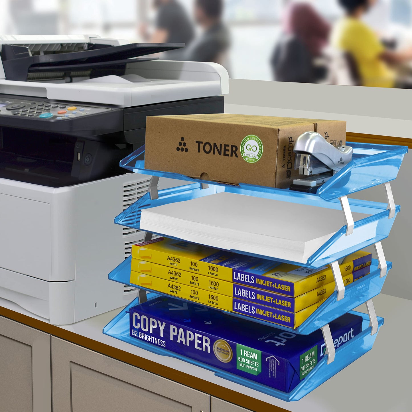 Acrimet Facility 4 Tier Letter Tray Side Load Plastic Desktop File Organizer (Clear Blue Color)