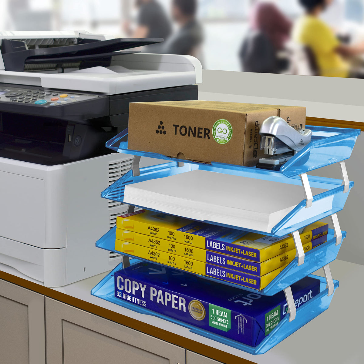 Acrimet Facility 4 Tier Letter Tray Side Load Plastic Desktop File Organizer (Clear Blue Color)