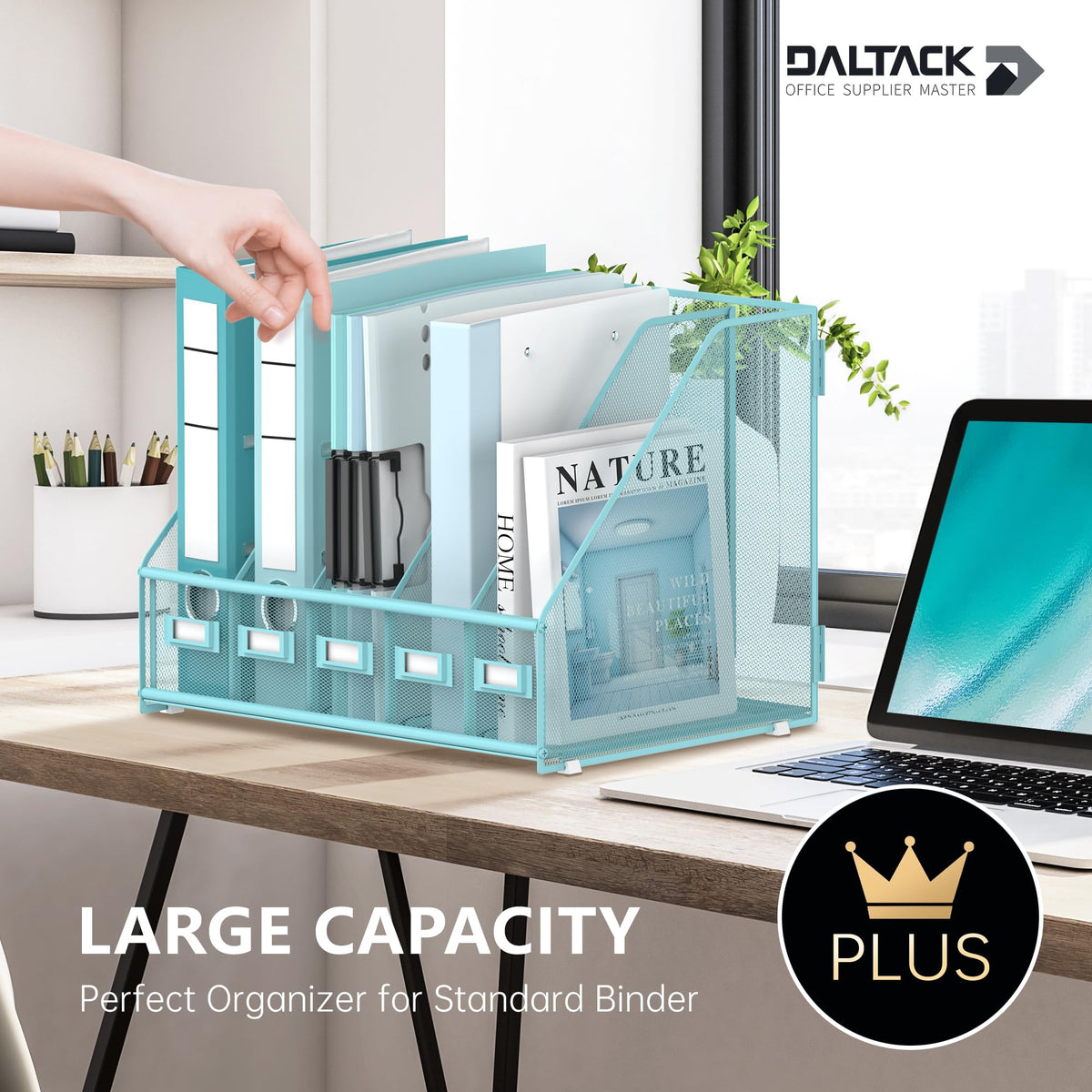 DALTACK 5-Slot Magazine File Holder, Metal Binder Holder, Blue