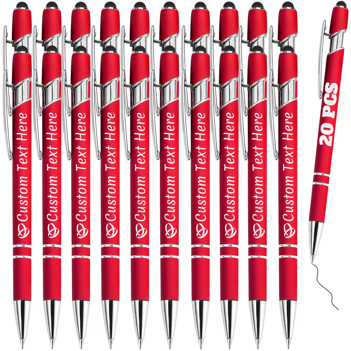 ABIsedrin Personalized Pens Bulk 20 with Name Custom Engraving Ballpoint Pens with Stylus Tip