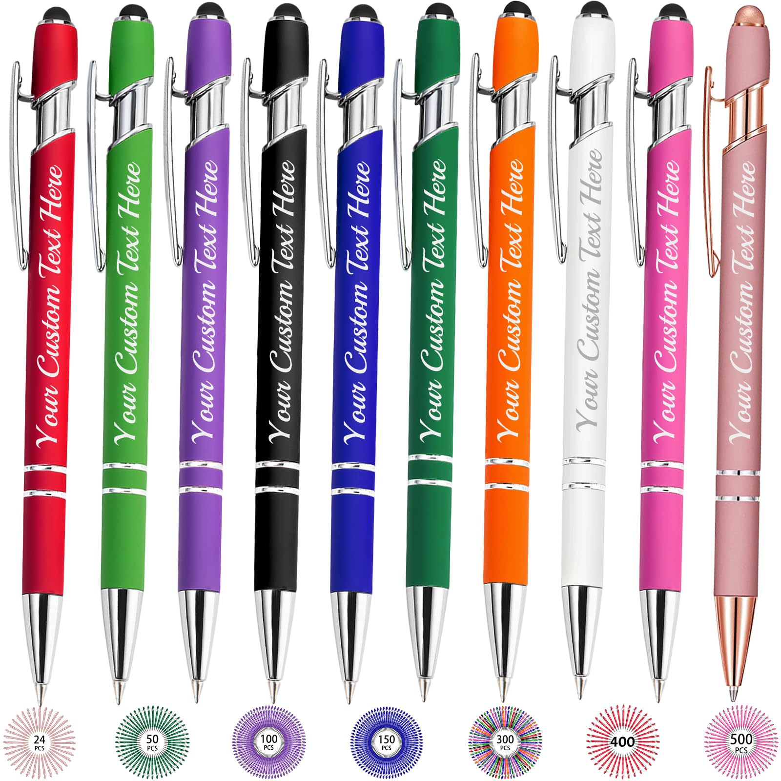 Hapelf Up to 500 Bulk Personalized Pens Custom Engraved Ballpoint Pen with Stylus Tip Retractable