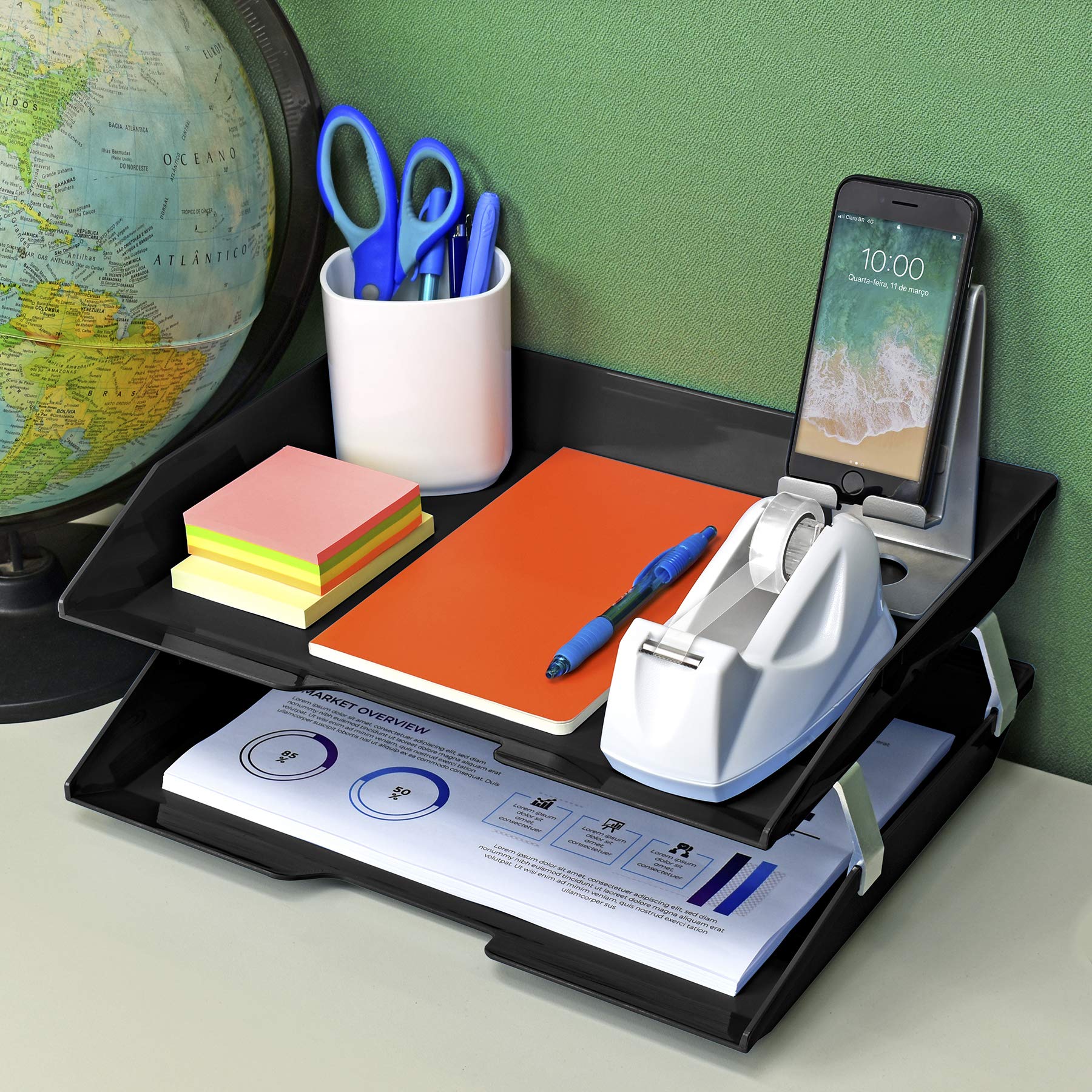 Acrimet Facility 2 Tier Letter Tray, Side Load, Letter Size/A4, Desktop File Organizer, Plastic