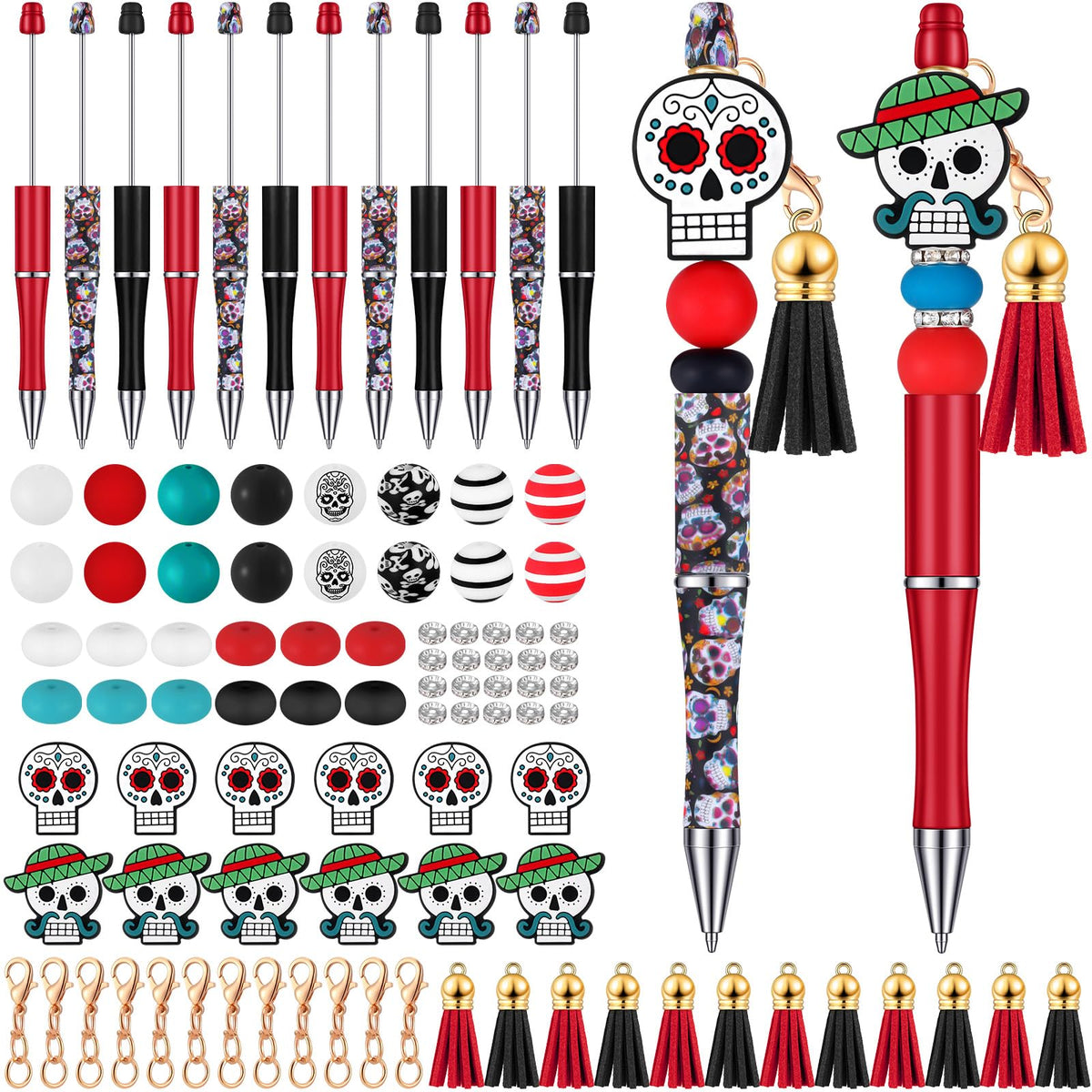 Colarr 12 Sets Halloween Beadable Pen DIY Pen Making Kit,Skull Style