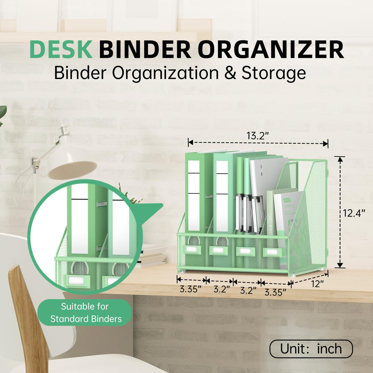 DALTACK 4-Slot Magazine File Holder, Metal Binder Holder, Mint Green