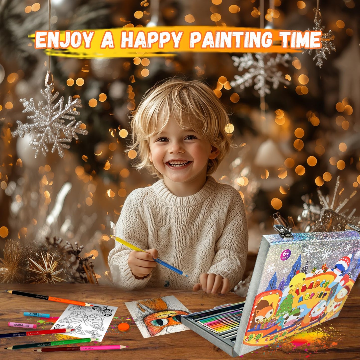 Cokiki Drawing Set for Kids 6-12, 184 Piece Joy Train Drawing Kit