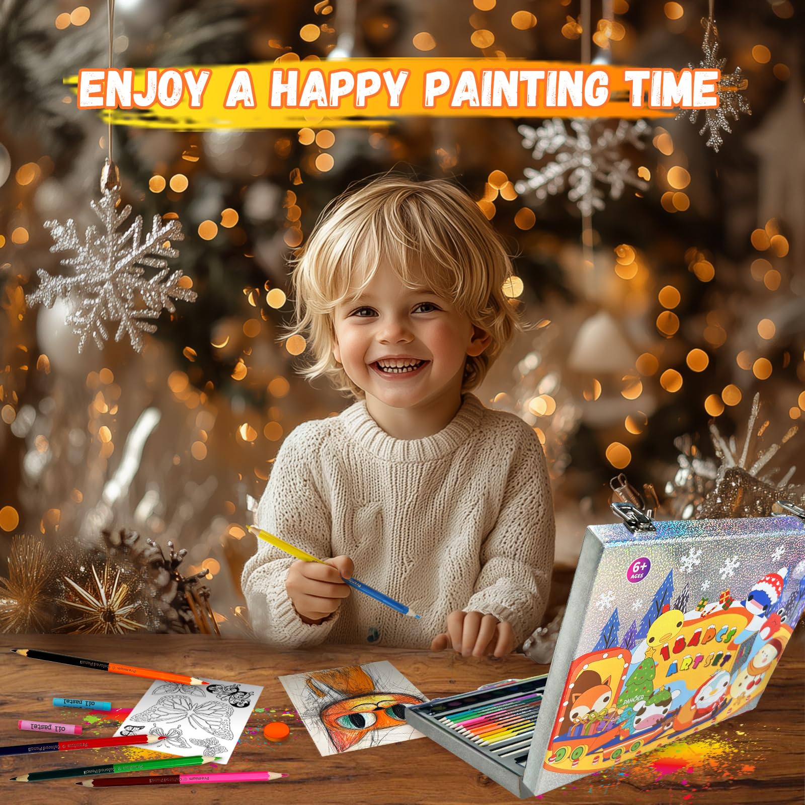 Cokiki Drawing Set for Kids 6-12, 184 Piece Joy Train Drawing Kit