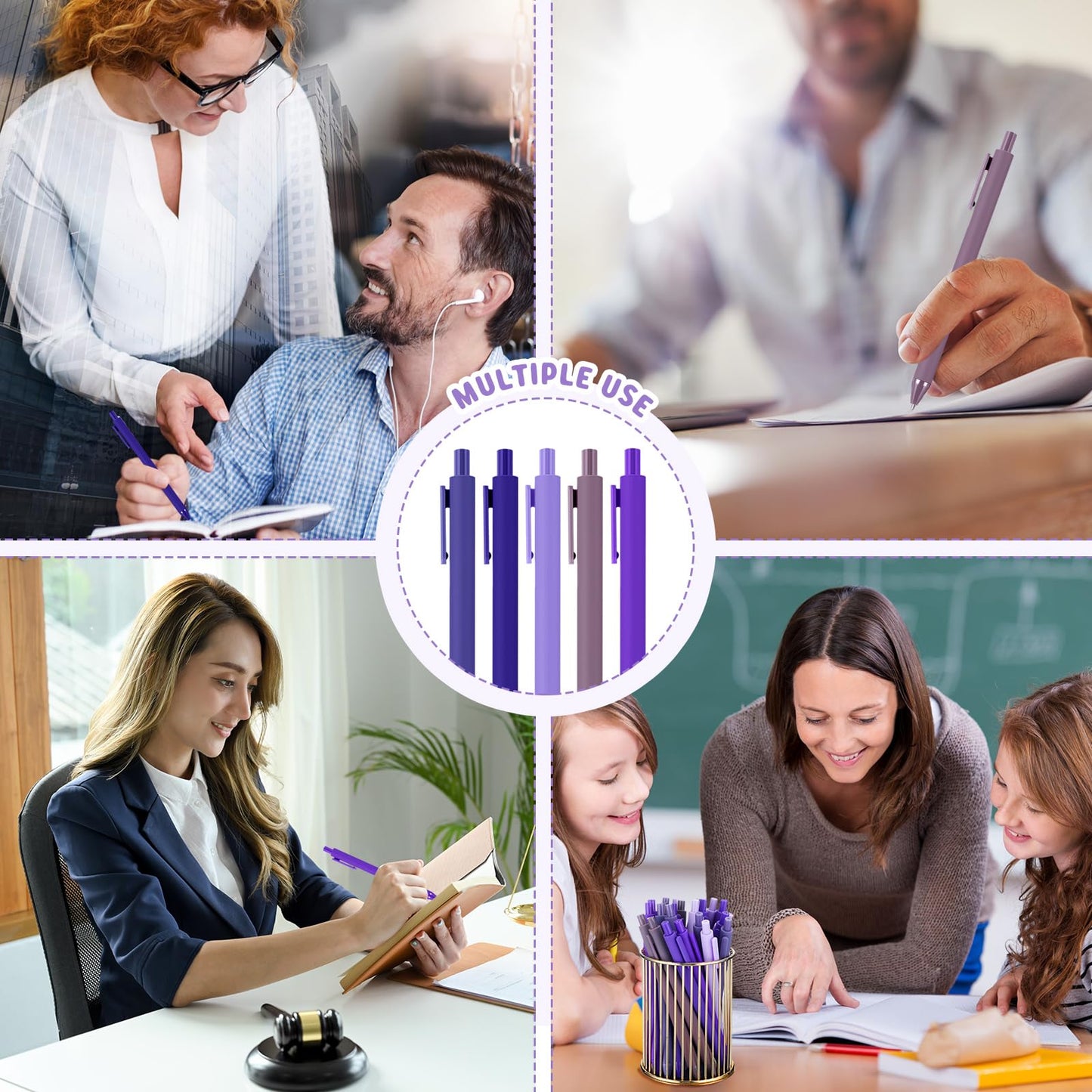 Dinifee 100 Pcs Ballpoint Gel Pens Bulk Retractable, Purple Series