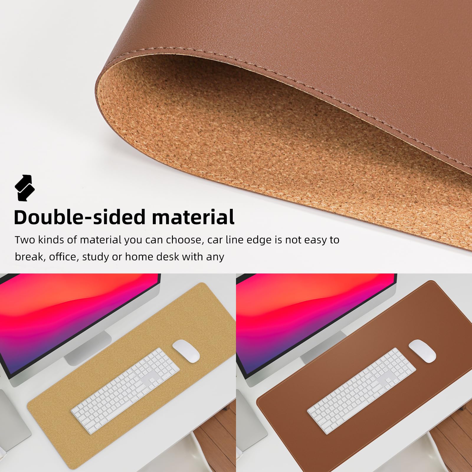 AFIING Leather Desk Pad Protector, Large Desk Mat with Natural Cork & PU Leather, Mouse Pad