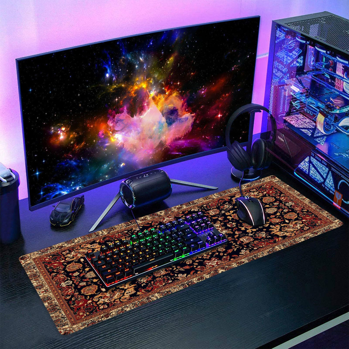 Vintage Rug Gaming Mouse Pad XL Dark Brown Retro Carpet Aesthetic Extended Large Mat Mousepad Desk