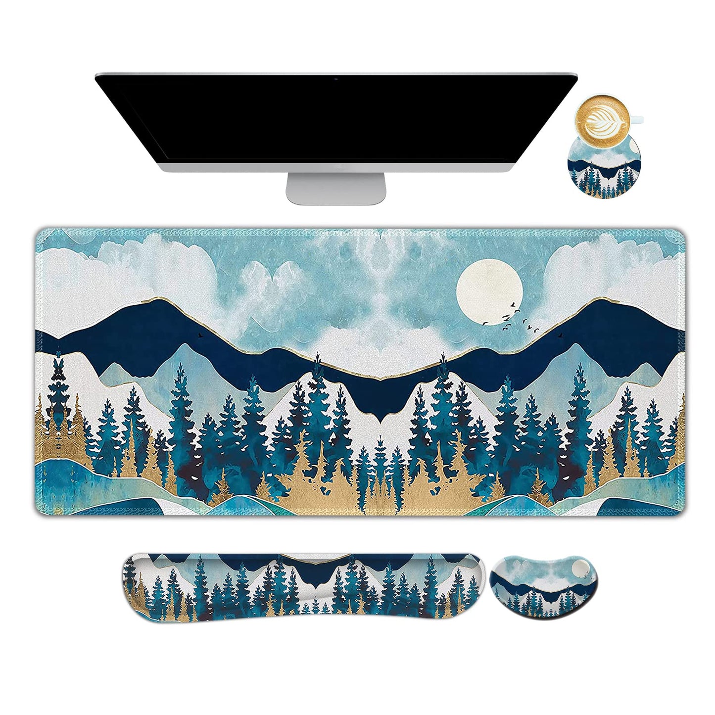 ARTSO Large Gaming Mouse Pad Set, Keyboard Wrist Rest Support + Mouse Wrist Cushion + Extended
